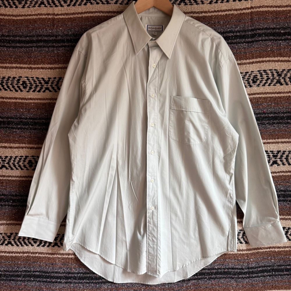 Vintage Yves Saint Laurent Button Down Shirt 16.5 32-33 Sea Foam Green YSL